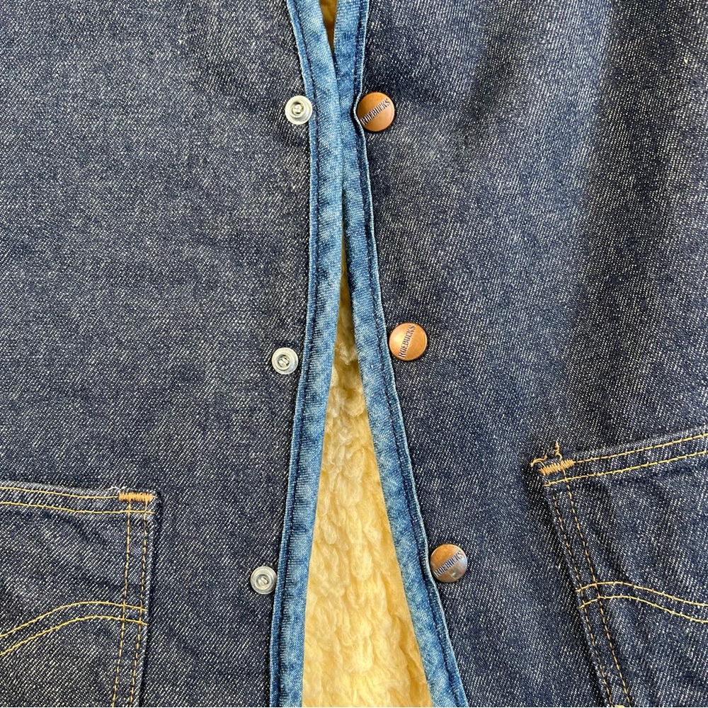 Vintage Roebucks Vest Blue Denim Sherpa Fleece Snap Western 70's Men's XL - Picture 7 of 9